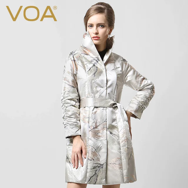 Cheap VOA new double-breasted floral embroidery coat 2016 silk jacquard parkas lady long section M5602