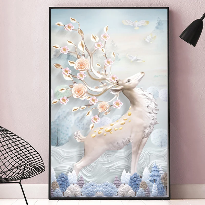 

Youran 5d Diamond Painting Embroidery Elk Animal Pattern Wall Art Decor Simple Modern Rhinestones Needlework Kit Christmas Gift