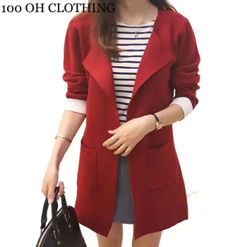 

Long Sweaters 2017 Women New Autumn All-match Patchwork Full sleeve Slim Pocket Knitted Cardigan Sweater