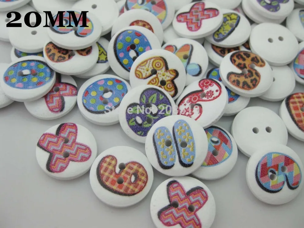 

WB0108 20MM Buttons for kid's 100pcs mixed Number Printed wood buttons randomly White button