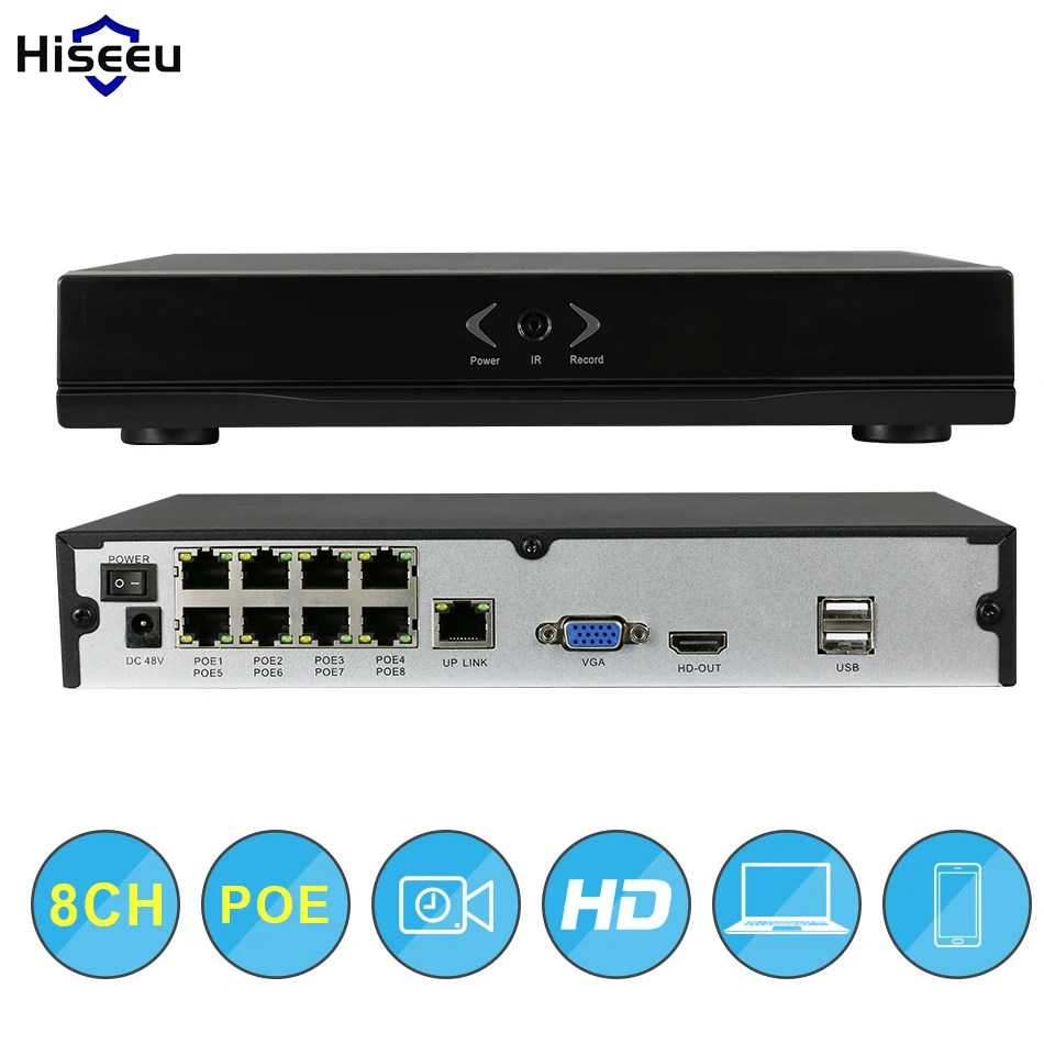 8CH POE NVR CCTV 48V IEEE802.3af Security NVR PoE Switch Inside DVR