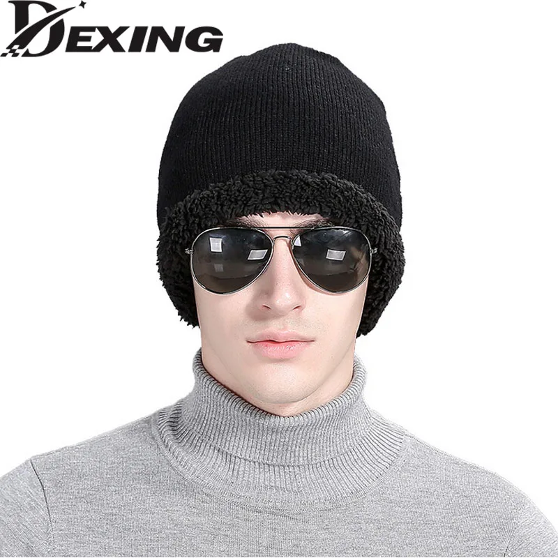 

[Dexing]2017 Winter Beanies Hats For Men Plus Wool Beanie Knitting Keep Warm Caps  Toucas de inverno Hat 5 Color Cap