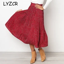 Lyzcr плиссированная юбка в горошек для женщин, летняя Белая Макси миди Женская плиссированная юбка, Женская юбка с цветочным принтом