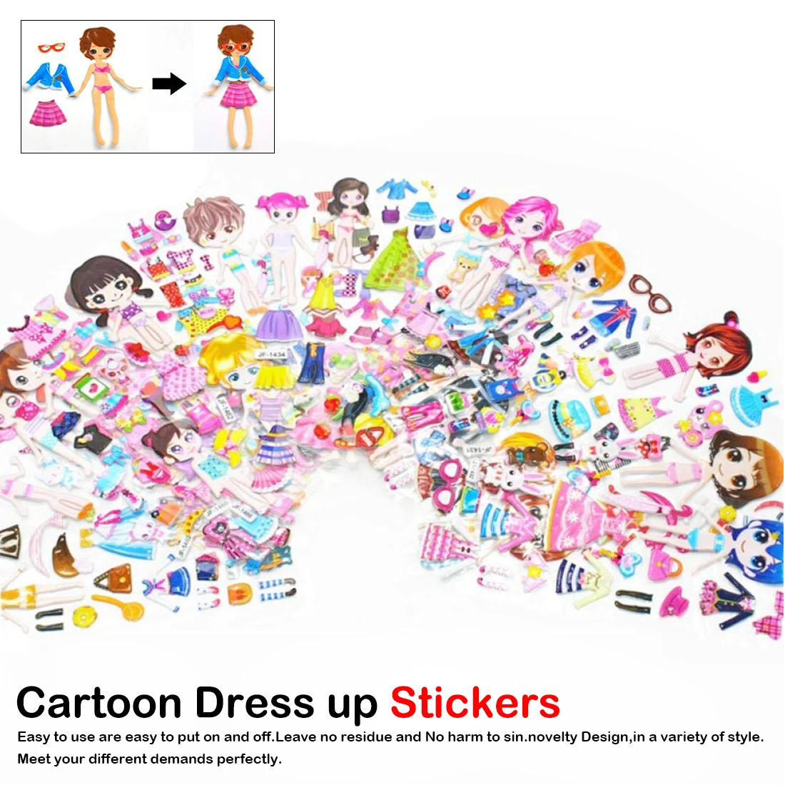 

Girls Dolls PVC Bubble Stickers 3D Stickers Kids Toys Cartoon Dress up Stickers Dress Up Cartoon Children Stickers toys