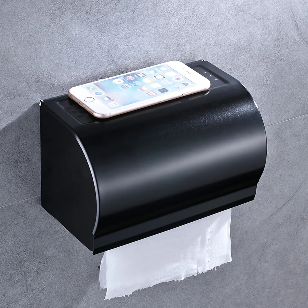 

Space aluminum toilet paper holder black toilet tray tissue box paper tray waterproof roll holder LO67508