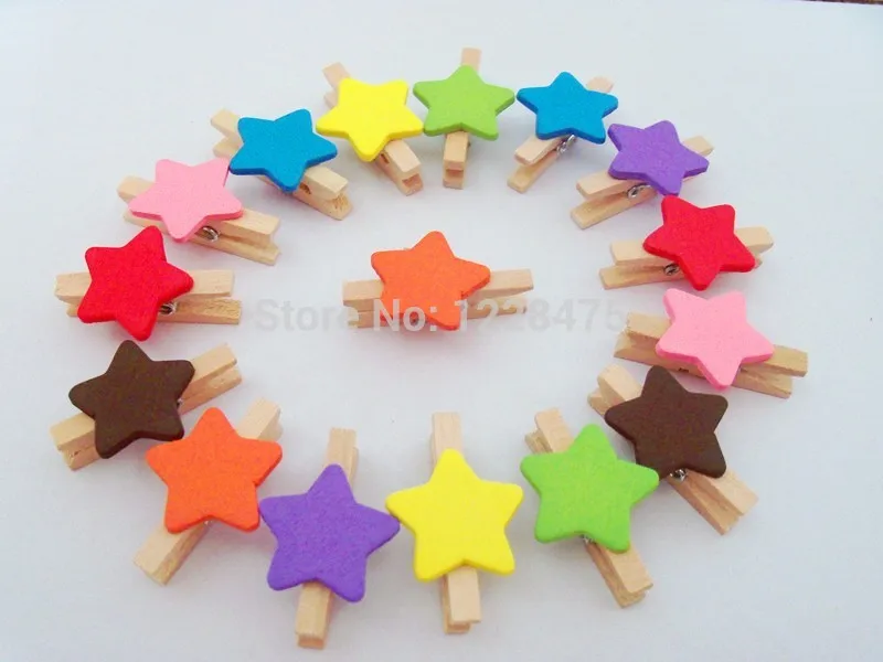 

10PCS/lot New Fashion Cute Special Gift colors star Heart Wooden Clip Mini Bag Clip Paper Clip wood pegs
