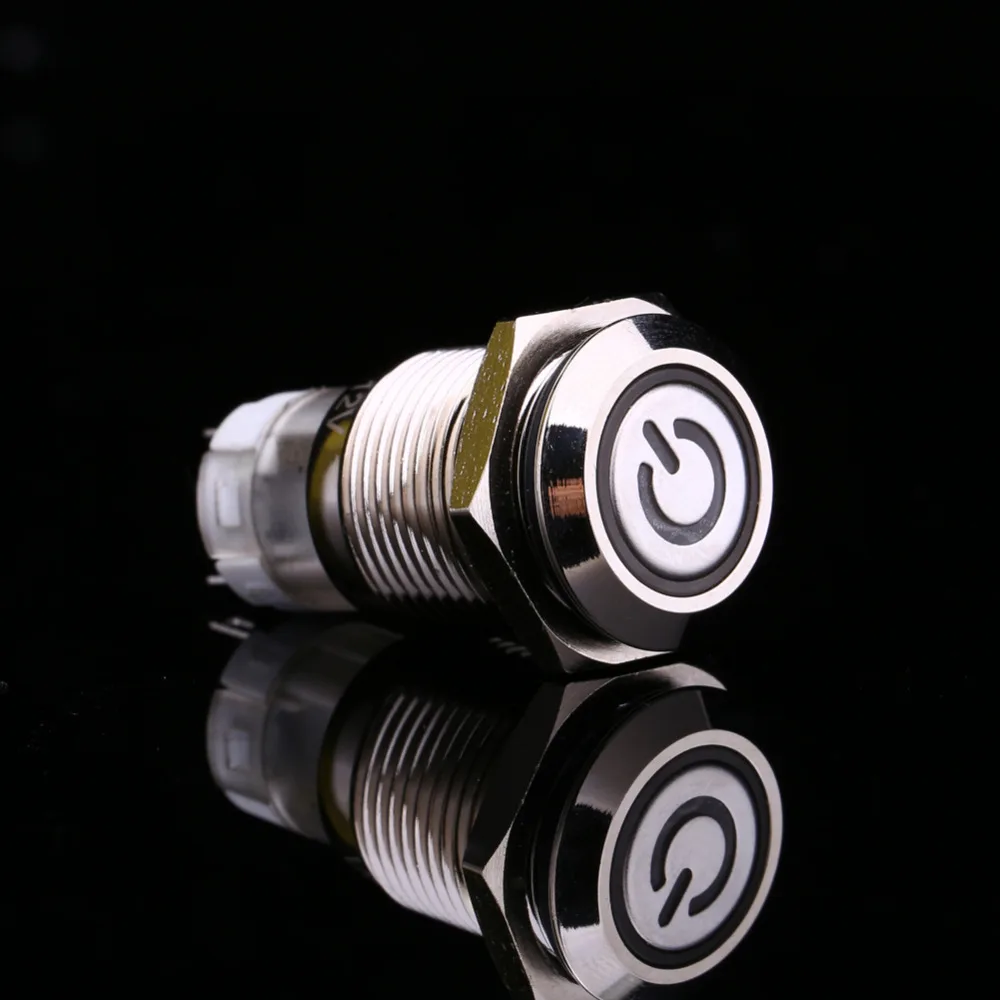 

White Light Car Auto Metal LED Power Push Button Switch Latching Type On-off 12V 16mm Waterproof
