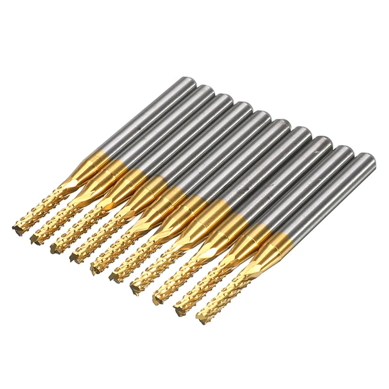 

10PCS Useful 2.0mm Titanium Coated Carbide Milling Cutter Engraving Edge Cutter CNC Router Bits End Mill For PCB Machine