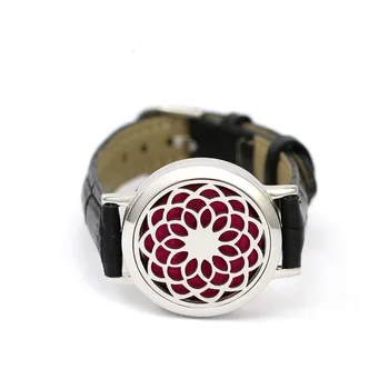 

30mm Lotus Aroma Essential Oil Diffuser Perfume Locket Bracelet Women Twist Openable leather Bracelet Wholesales