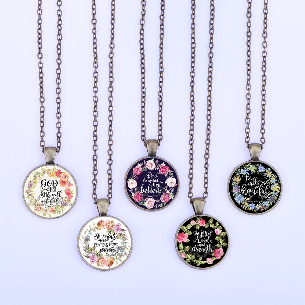 Библейские стихи винтажное ожерелье с цитатой стеклянный кабошон кулон Blessed Jewelry