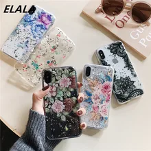 ELALA Flowers Leaf Case For iPhone 7 Case Transparent Epoxy Back Cover For iPhone XR XS Max X 6 6S 7 8 Plus Glitter Phone Cases leaf print iphone case