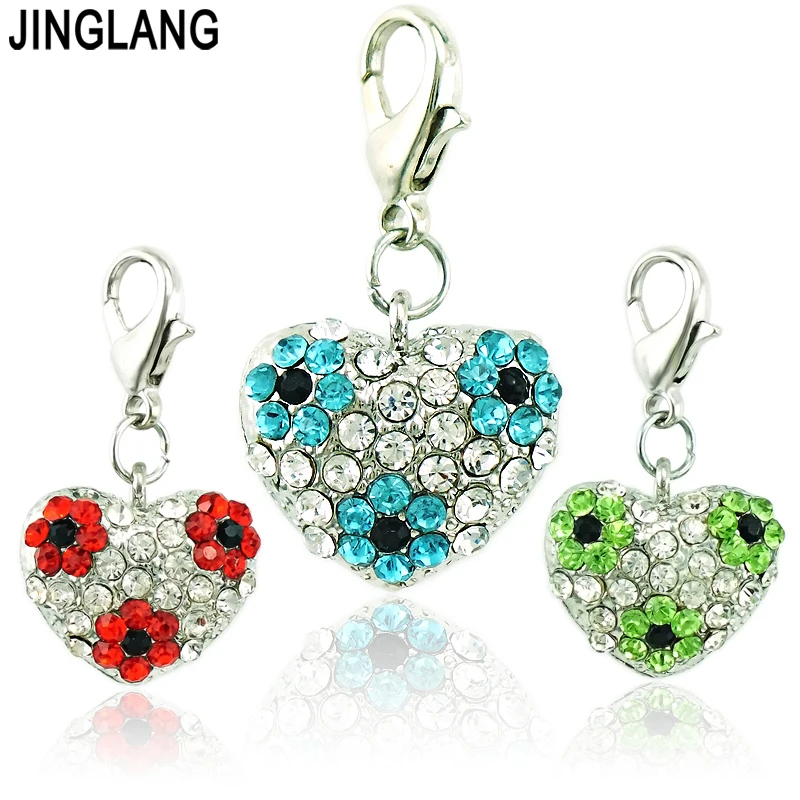 JINGLANG 50 pieces/Lot Charm With Lobster Clasp Dangle Rhinestone Peach Heart Pendants DIY Charms For Jewelry Making Accessories | Украшения