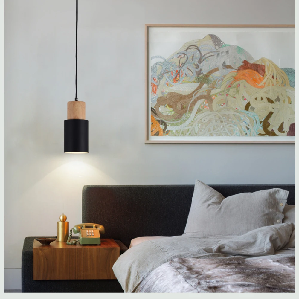  Designer Nordic simple Wood Pendant Lights led hang lamp Colorful Aluminum fixture Kitchen Island b - 32884493718