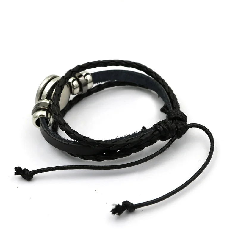 Flame A-M Letters Bracelet PersonalityTeam Name Rope Bracelet Black Leather Bracelet Men Women Fashion