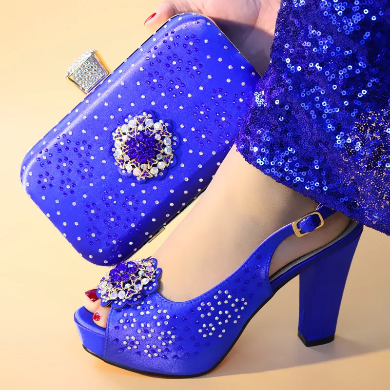 

New Arrival Matching Shoes and Bag Set In Heels Italian Shoes with Matching Bags Set Deciorated with Rhinestone Women High Heels