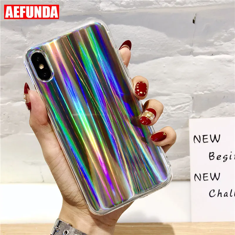 Glossy Holographic Laser Cases For iPhone 7 6 6S 8 Plus XR Case Glitter