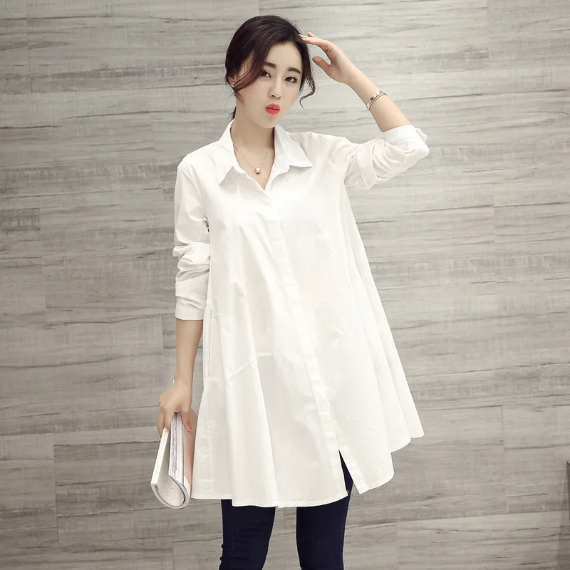 Хлопок длинные женские белые рубашки женские офисные свободные большие размеры Тонкая Блузка модные топы - Цвет: white