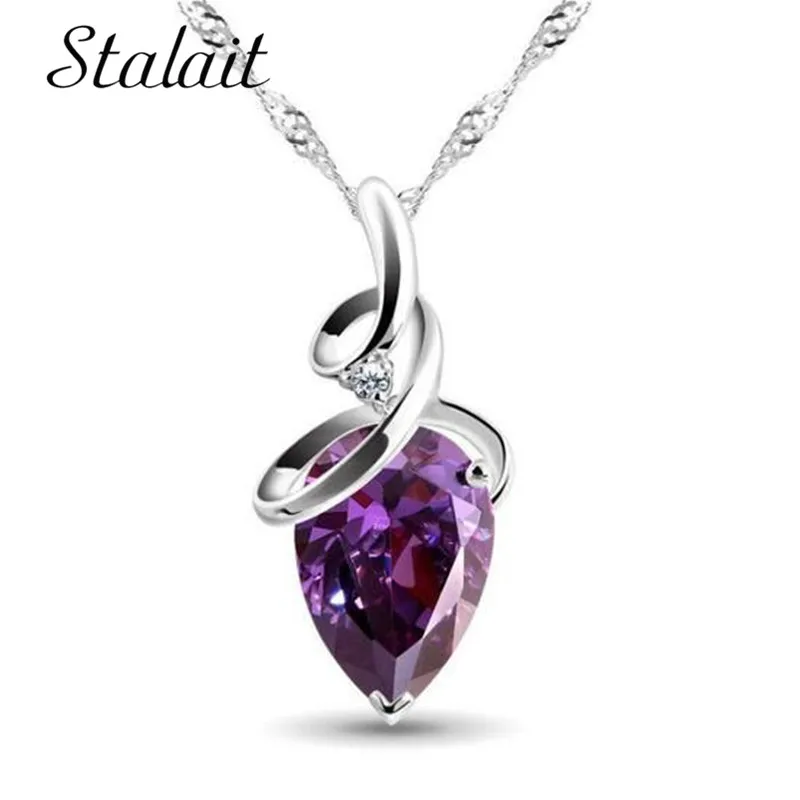 New Design AAA Austrian Cubic Pendant Necklace on Silver Color Purple Zircon Water Drop for Women Fashion Jewelry | Украшения и