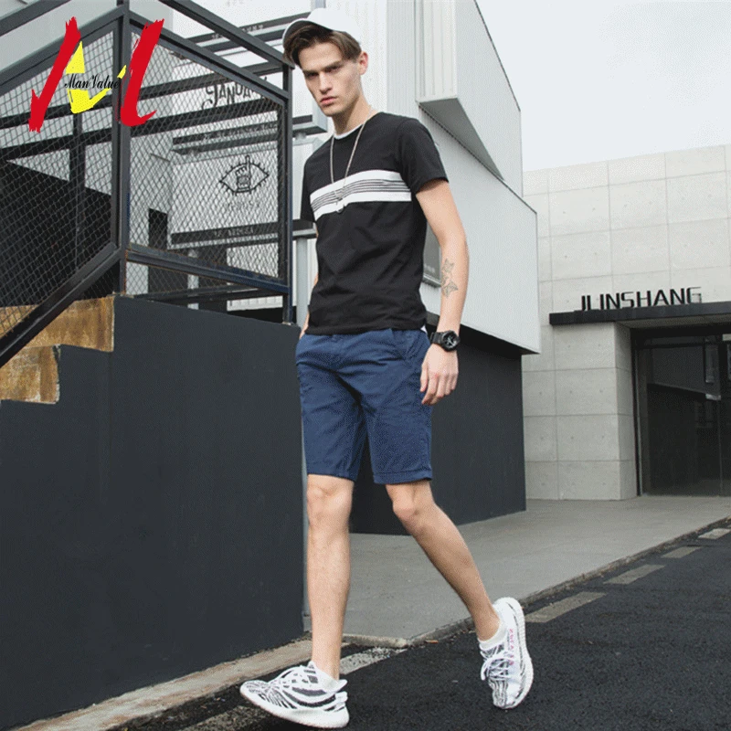 Мужские летние новые весенние однотонные повседневные шорты в европейском и американском стиле, хлопковые шорты до колена с эффектом потертости