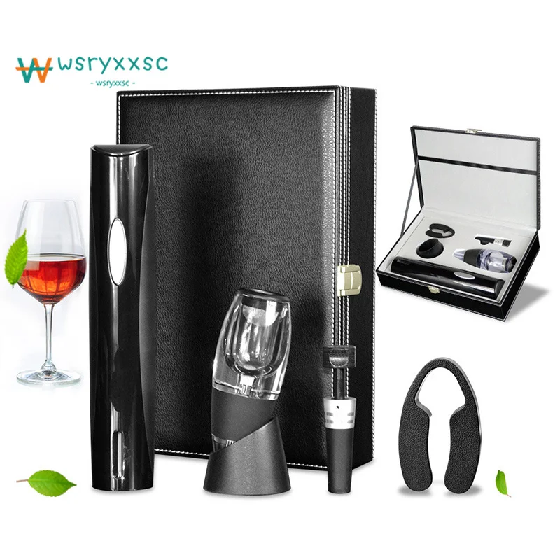 

Barware Gift Opener Kit Electric Wine Opener with Magic Decanter Filter Vacuum Wine Plug Cordless Aluminum Foil Cutter Gift Box