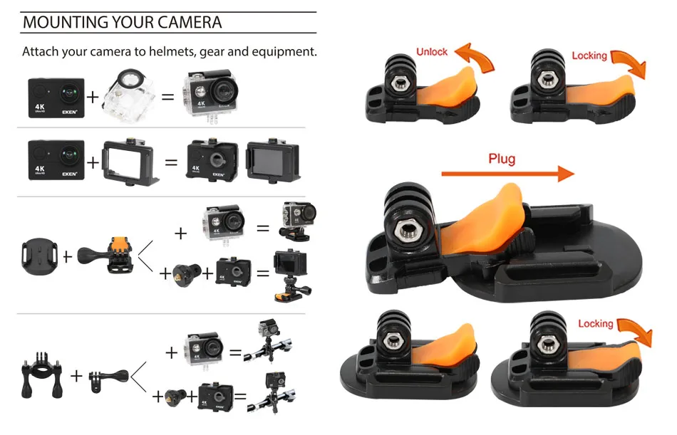 Экшн-камера eken H9 H9R Ultra HD 4 K/25fps WiFi 2," 170D Подводная Водонепроницаемая камера на шлем Спортивная камера