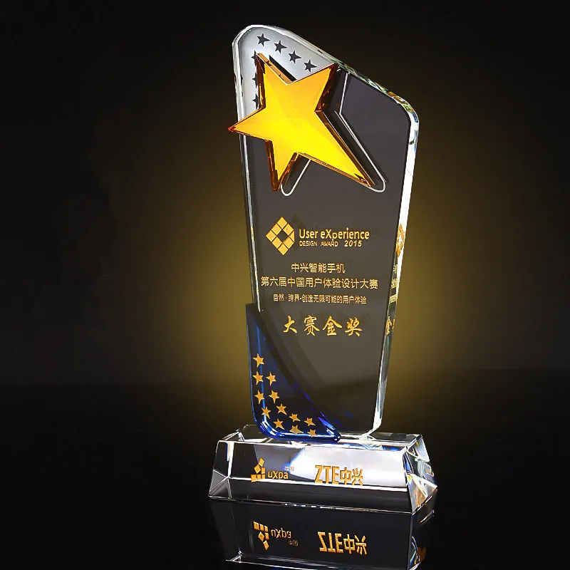 

Crystal Sports Event Trophy Customized Five-pointed Star Sailing Statue DIY Ball Games Awards Glass Sculpture Home Decor