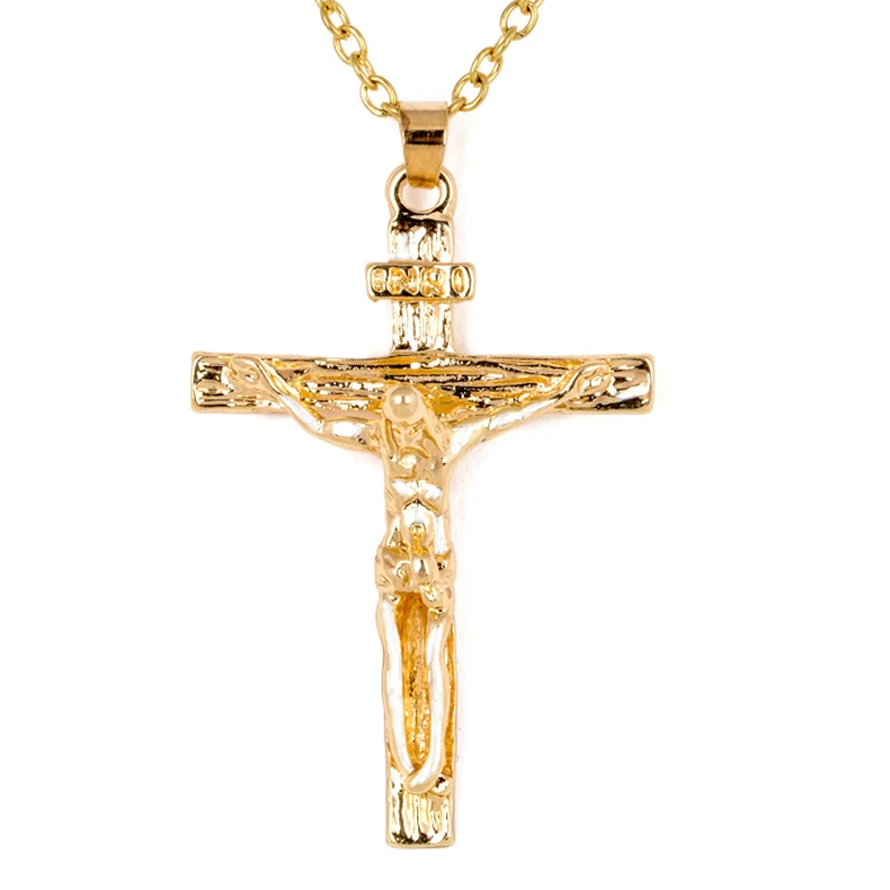 Vintage Classic Punk Statement Necklace Trendy Male Silver Gold Color Crucifix Cross Jesus Piece Necklace&Pendants Men Jewelry
