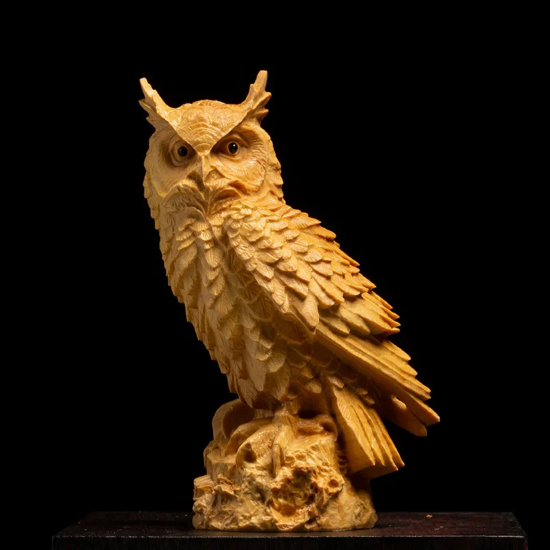 CCZHIDAO Solid Wood Owl Statue 11/13CM Animal Sculpture Ornaments Carving Crafts Home Accessories