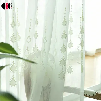 

Waterdrops Towel Embroidered Curtain for Bedroom Sheer Voile Perla Pattern Countryside Rural Window Panels M073C