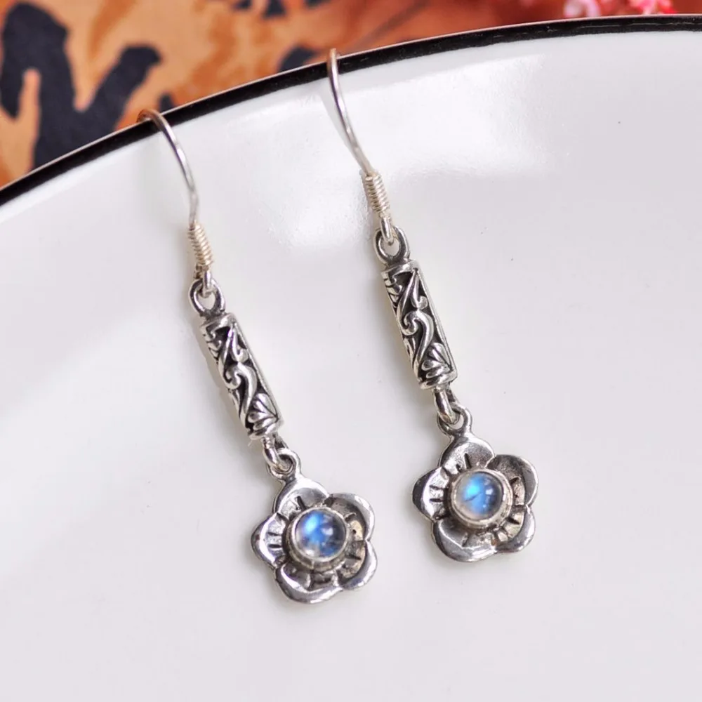 Real 925 Silver Earrings For Women Pure Handmade Natural Moonstone