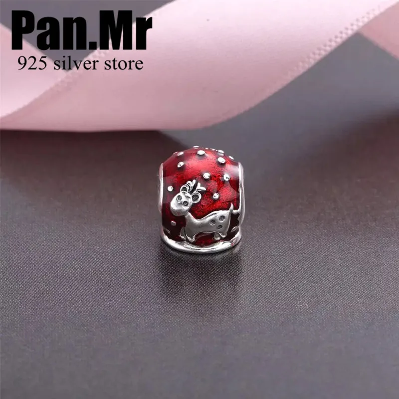 perfect Red Enamel Snow Globe Reindeer charms Beads Fit Bracelet Diy Jewelry 925 Sterling Silver Bead Charm | Украшения и