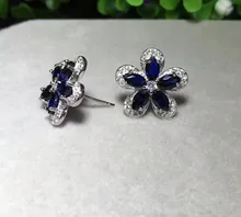 Natural blue sapphire stud earrings 925 silver natural gemstone earrings women fashion Flowers fine party gift Earrings jewelry