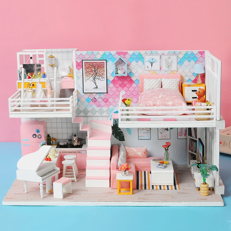 

Doll House Furniture DIY Miniature 3D Model Doll Houses Wooden Miniature Dollhouse Assembly Toys for Children Beautiful Diary