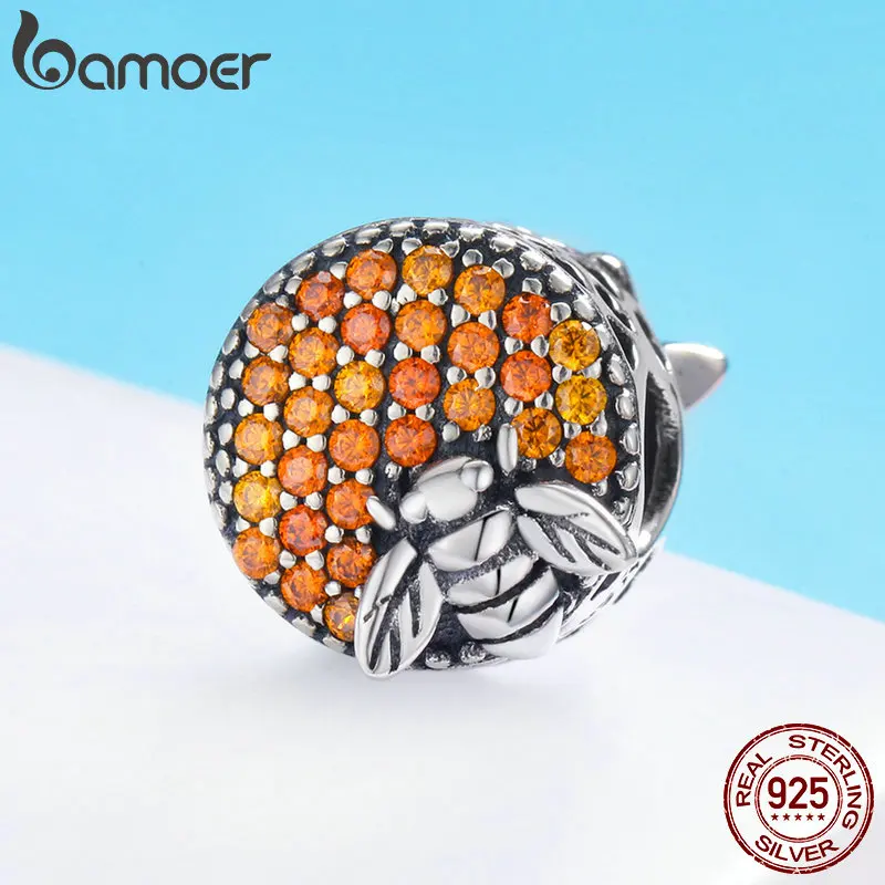 Günstige BAMOER Heißer Verkauf 100% 925 Sterling Silber Bee Honeycomb Hause Kristall CZ Charme Perlen fit Charm Armband DIY Schmuck Machen SCC654