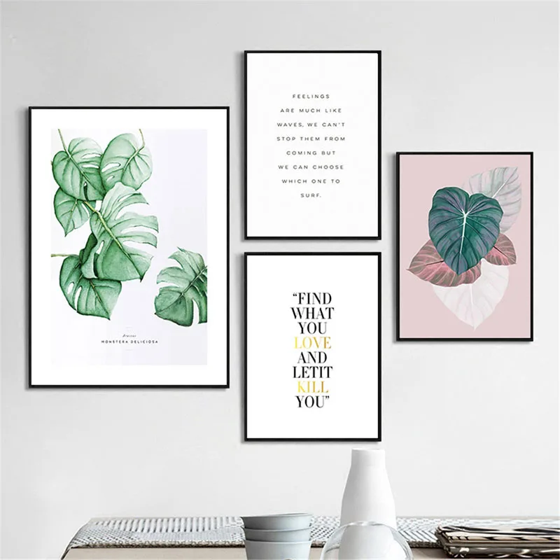 

HAOCHU Nordic Minimalist Plant Lotus Leaf Famous Quotes Letters Home Murals Decorative Painting Canvas Print Wall Art Poster