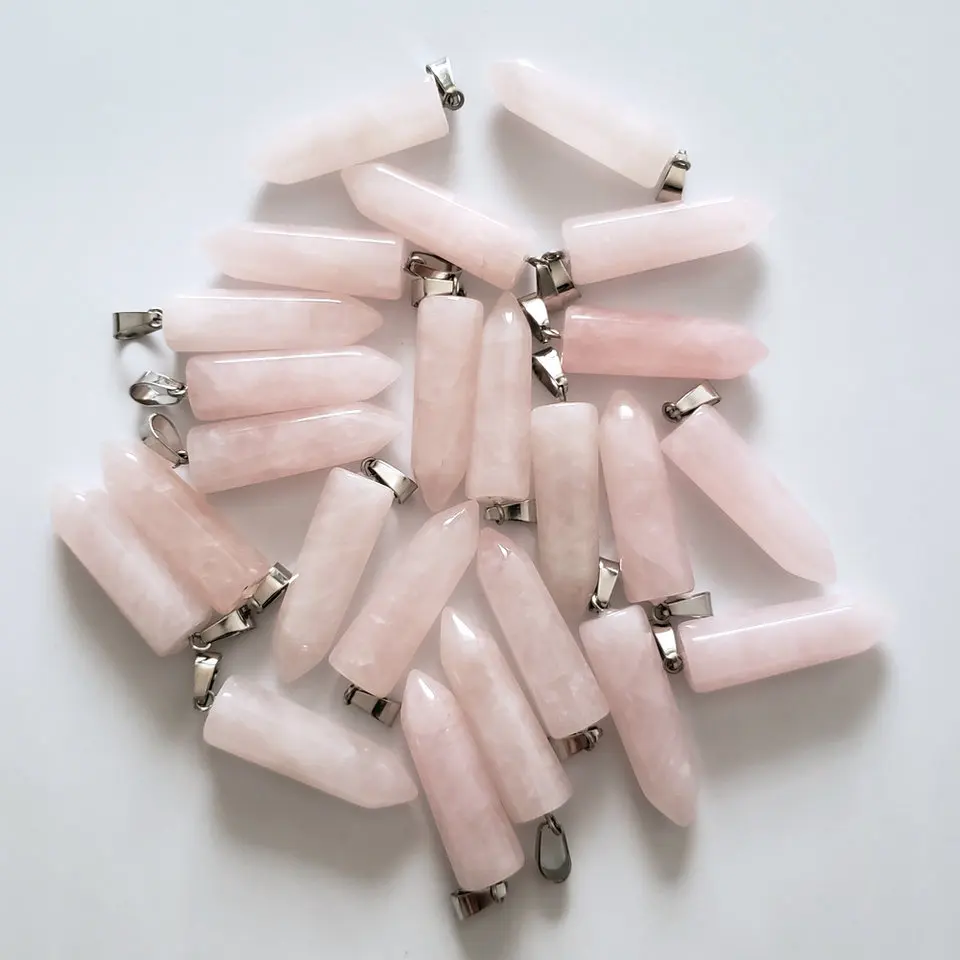 

Wholesale 24Pcs/Lot 2018 Fahsion high quality Rose crystal Natural Stones Pendants Charms Point pendulum Pendant Free shipping