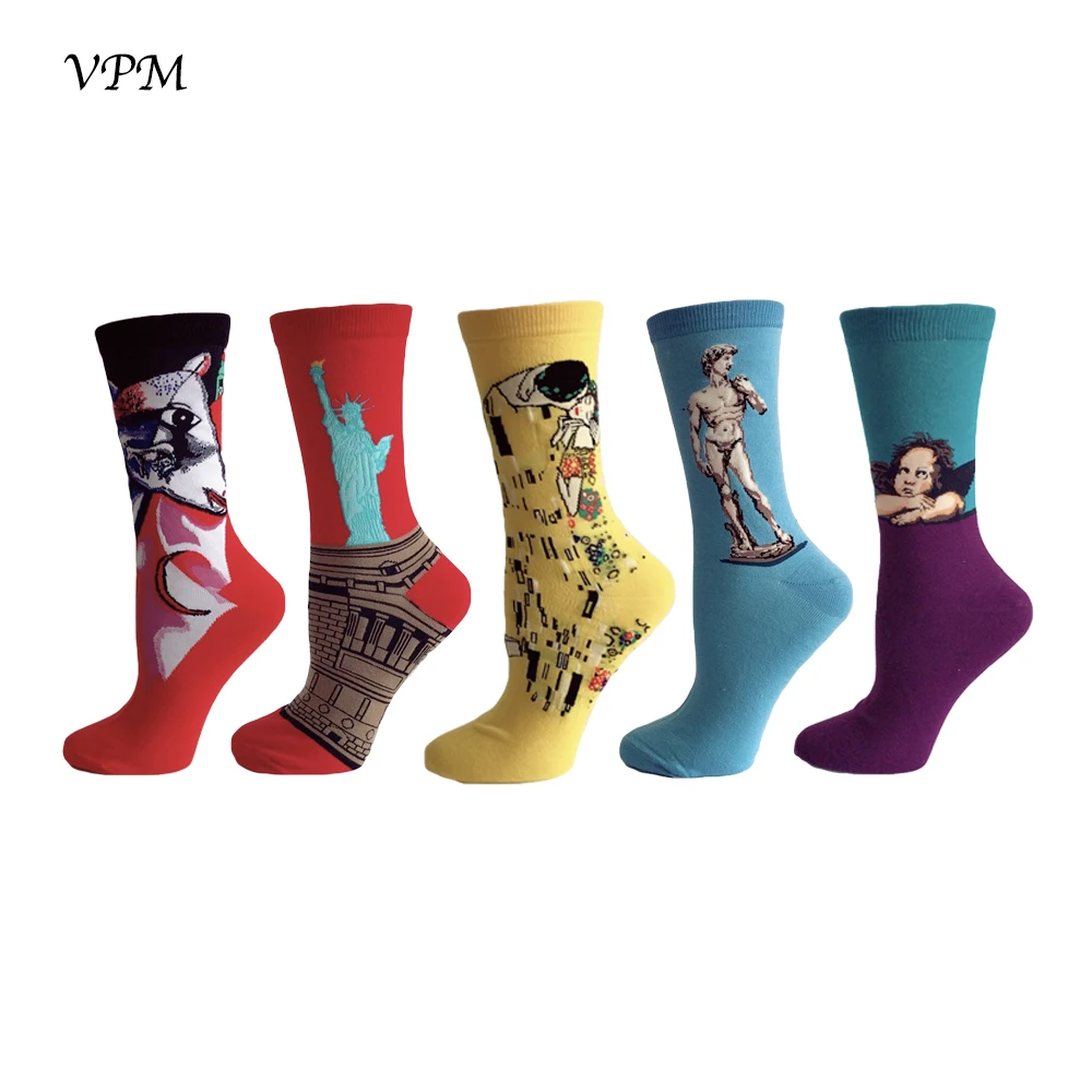VPM, Подарочная коробка, 50 цветов, носки для мужчин и женщин, красочные, милые, забавные, художественные, с рисунком, Harajuku, носки для влюбленных(5 пар/лот - Цвет: 5A36
