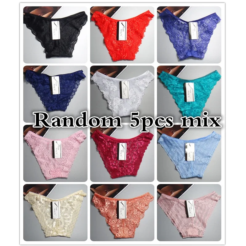 

Hot 5pcs/Lot Random Style Lace Brief and sexy panties Women Panties Female lace Thong Women Underwear Lingerie Transparent free
