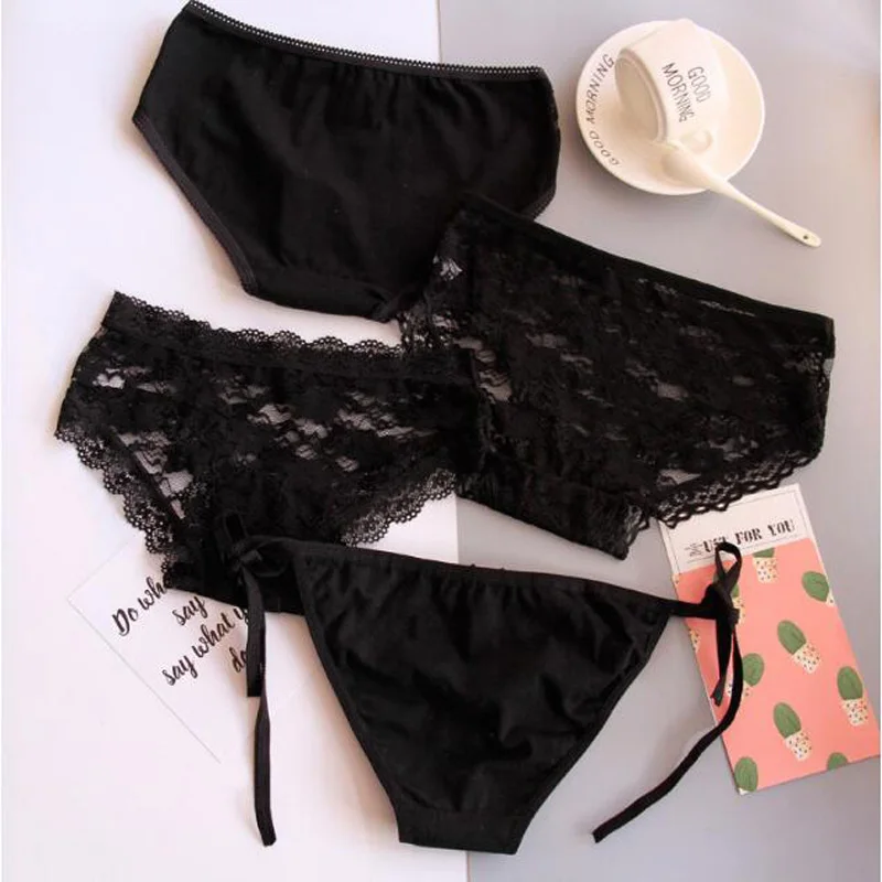 

4pcs/ Lot Women Lace Panties Lady Sexy Briefs Underwear Black Lingerie Intimates for Female