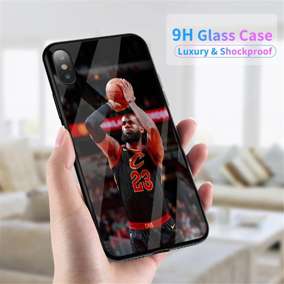 NBA Basketball James Glass case for iPhone8 Case for iphone 6 8 7 Plus X Luxury Back Glass Cover