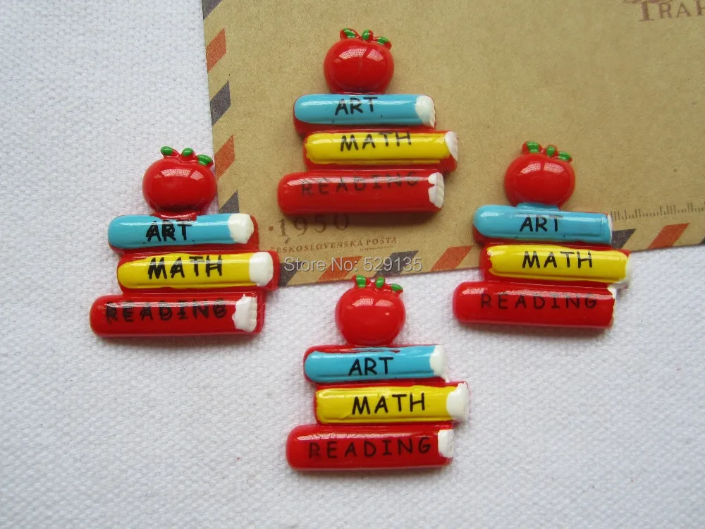 

Free Shipping! Books Art & Math & Reading with Apple Back to School Students Cabochon for phone decoration, Home Crafts(29*30mm)