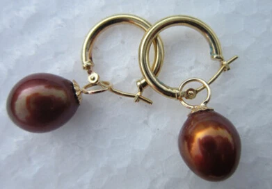

free shipping 13377 GORGEOUS 9-11mm AAA CHOCOLATE SOUTH SEA PEARL DANGLE EARRING 14K