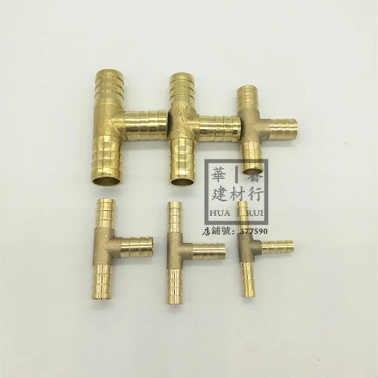 Conexión de tubo de barbo de latón de forma T conector de 3 vías para 4mm 5mm 6mm 8mm 10mm 12mm 16mm 19mm manguera cobre Pagoda accesorios de tubo de agua