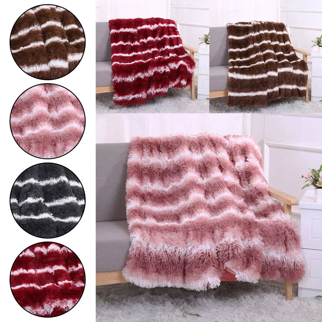 

Home textile Long Plush Shaggy Silky Blankets Faux Fur Throw Double Bedspread Red Summer Quilt Throw Blanket 130*160cm/160*200cm