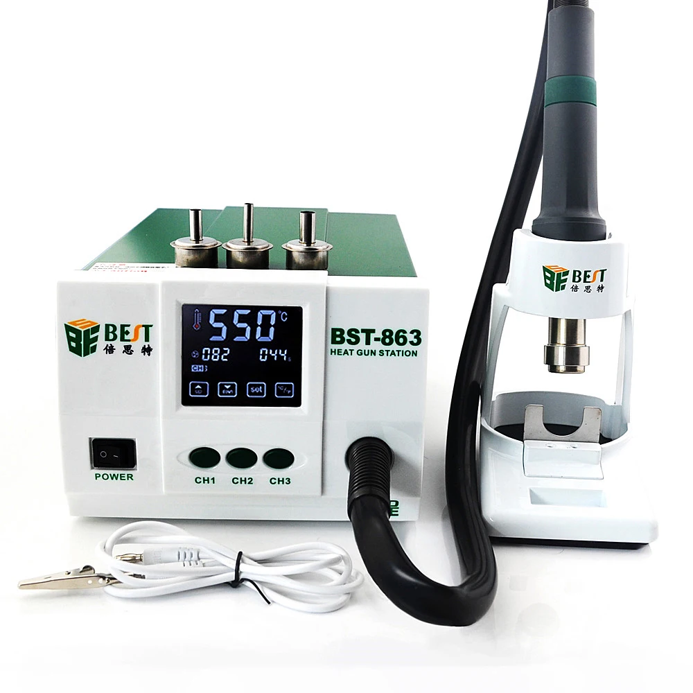 

BEST-863 Lead-Free Thermostatic Heat Gun Soldering Station 1200W Intelligent LCD Digital Display Rework Station For Phone Repair