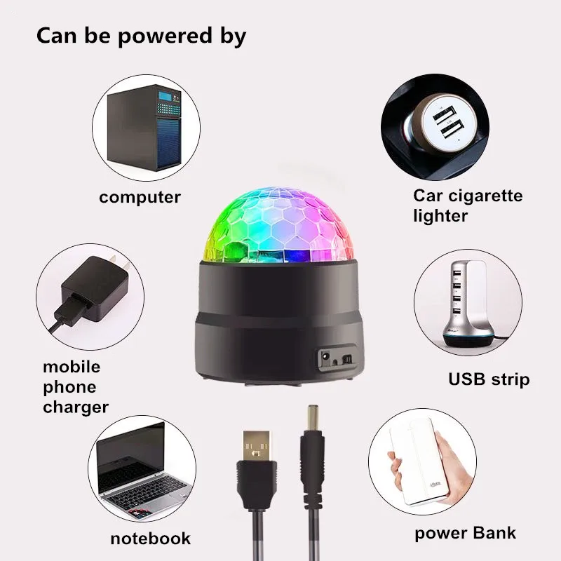 Звуковой активированный Мини светодиодный сценический светильник 4 Вт с питанием от USB, многоцветный вращающийся хрустальный магический шар, домашние вечерние диджейские диско-лампы KV
