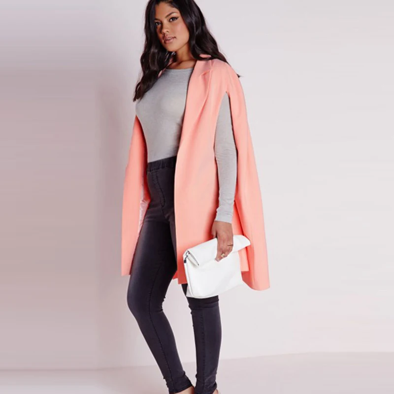 Kissmilk Plus Size 2017 Autumn Longline Blazer Solid Champagne Split Sleeve None Breasted Coat Loose  Blazer Large Size 3XL 6XL