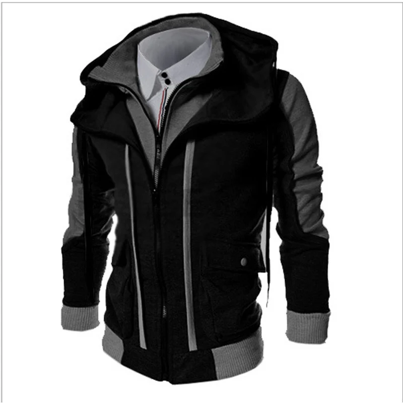 Comprar 2017 gran oferta nueva moda Casual sudaderas con capucha para hombres sudaderas de ajuste delgado para hombres doble cremallera para hombres ropa al aire libre con capucha