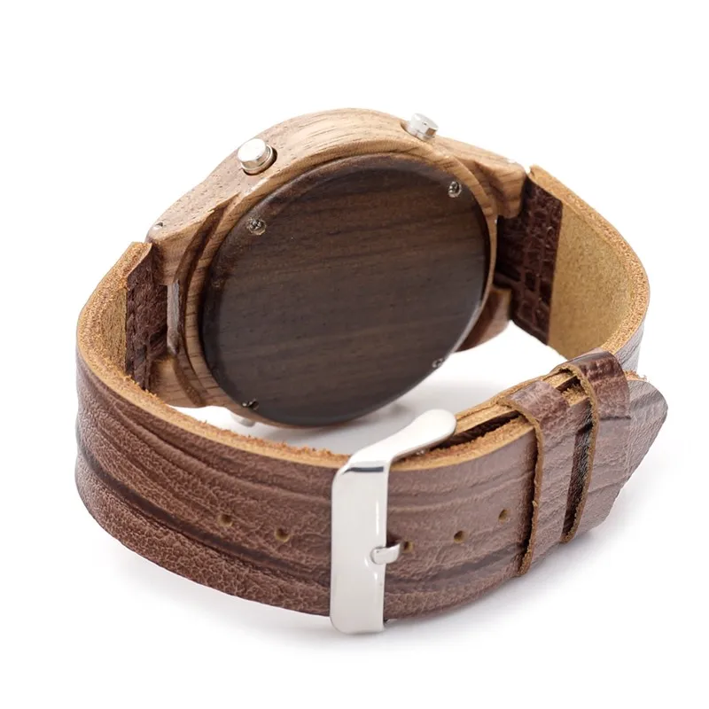BOBO BIRD V-A13 Men's Luxury Watches Wood Digital Wristwatch with Genuine Leather Band Complete Calendar Watch for Men as Gifts