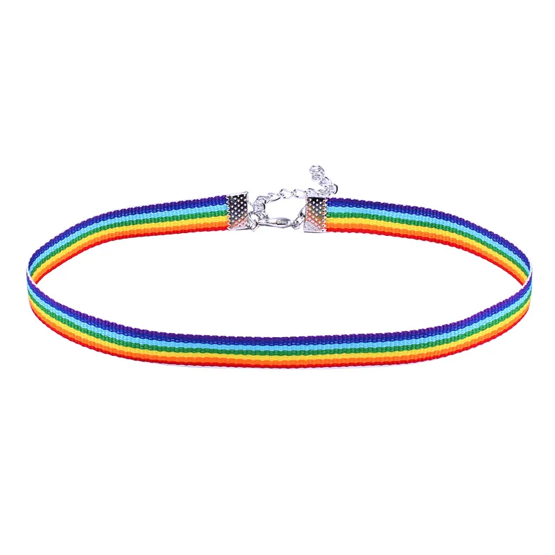 

Men Women Gay Pride Rainbow Choker Necklace Gay and Pride Lace Chocker Ribbon Collar with Pendant Jewelry